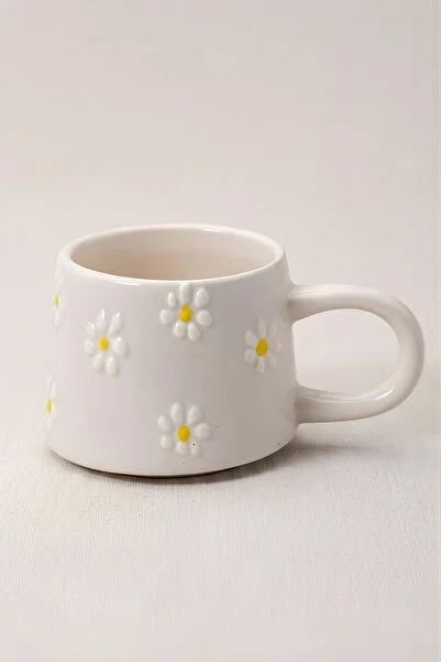 El Yapımı Papatya Desenli Seramik Kahve Ve Çay Kupa Bardak - Görsel 2