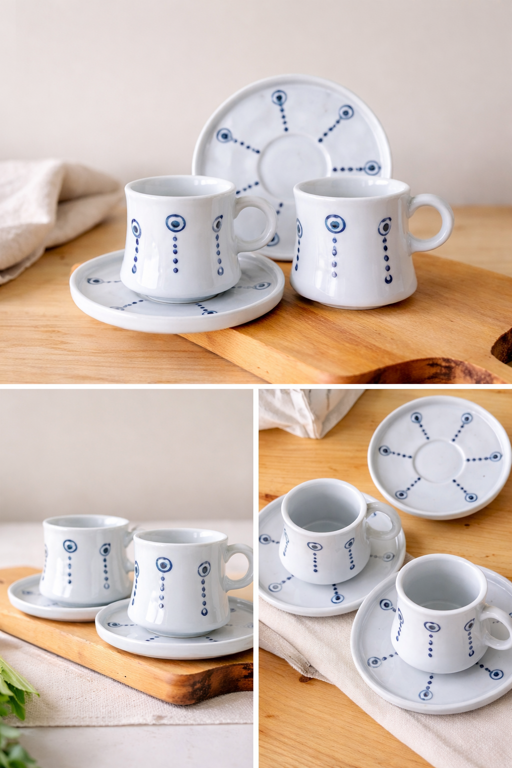 El İşi Seramik Kahve Fincanı 2’li Set | Nazar Boncuklu, Modern ve Geleneksel Tasarım