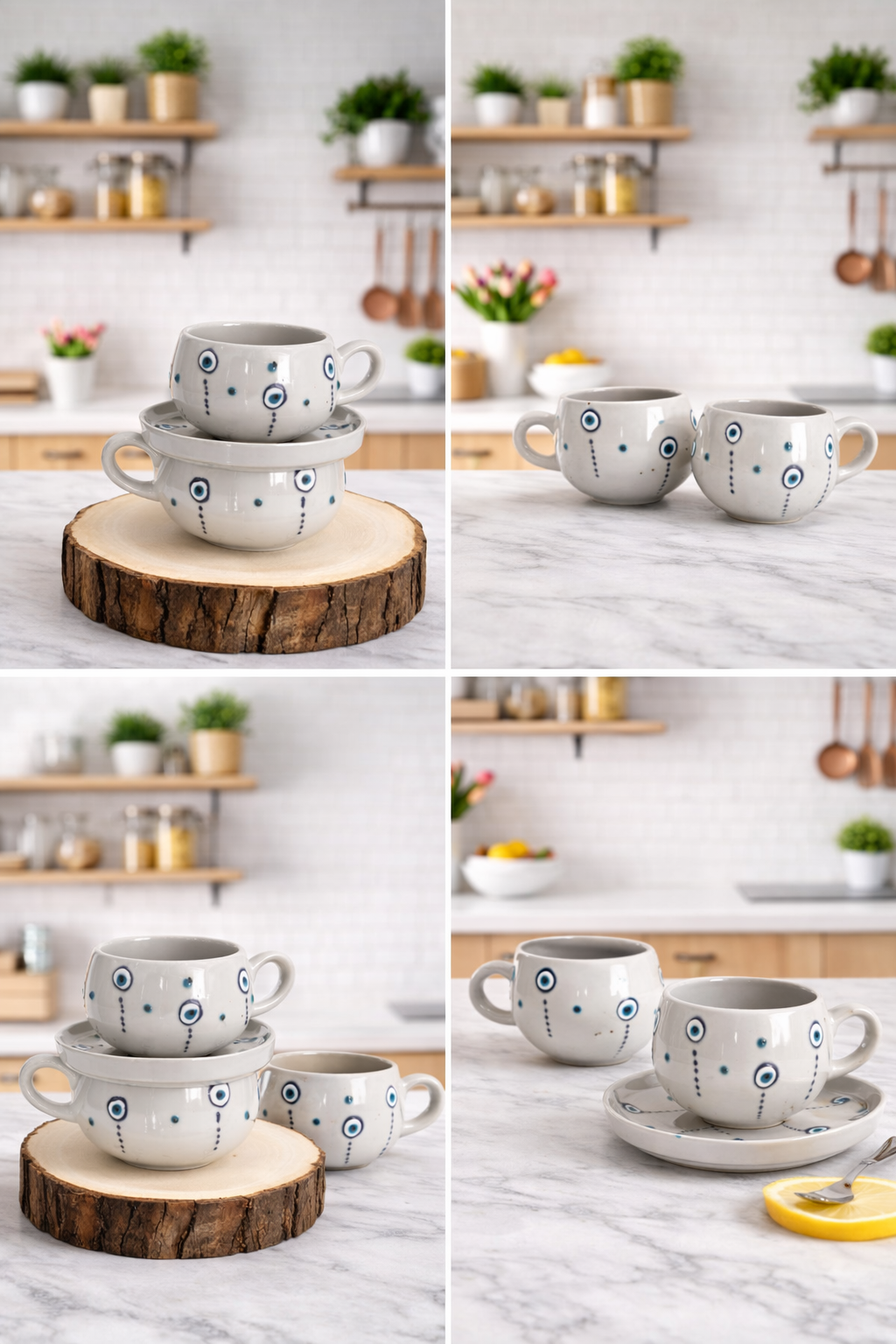 Damla Nazar Motifli Beren Seramik Tabaklı Kupa – Kahve & Bitki Çayı İçin - Görsel 2