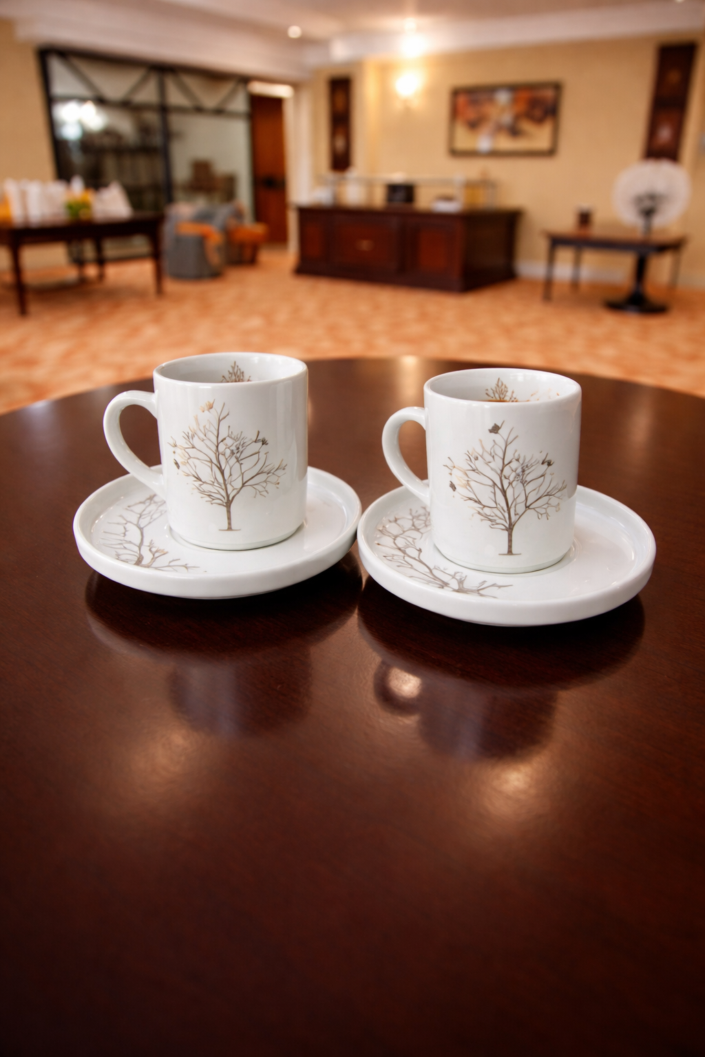 Altın Yaldızlı Hayat Ağacı Desenli Porselen 2’li Türk Kahvesi Fincan Takımı - Görsel 2