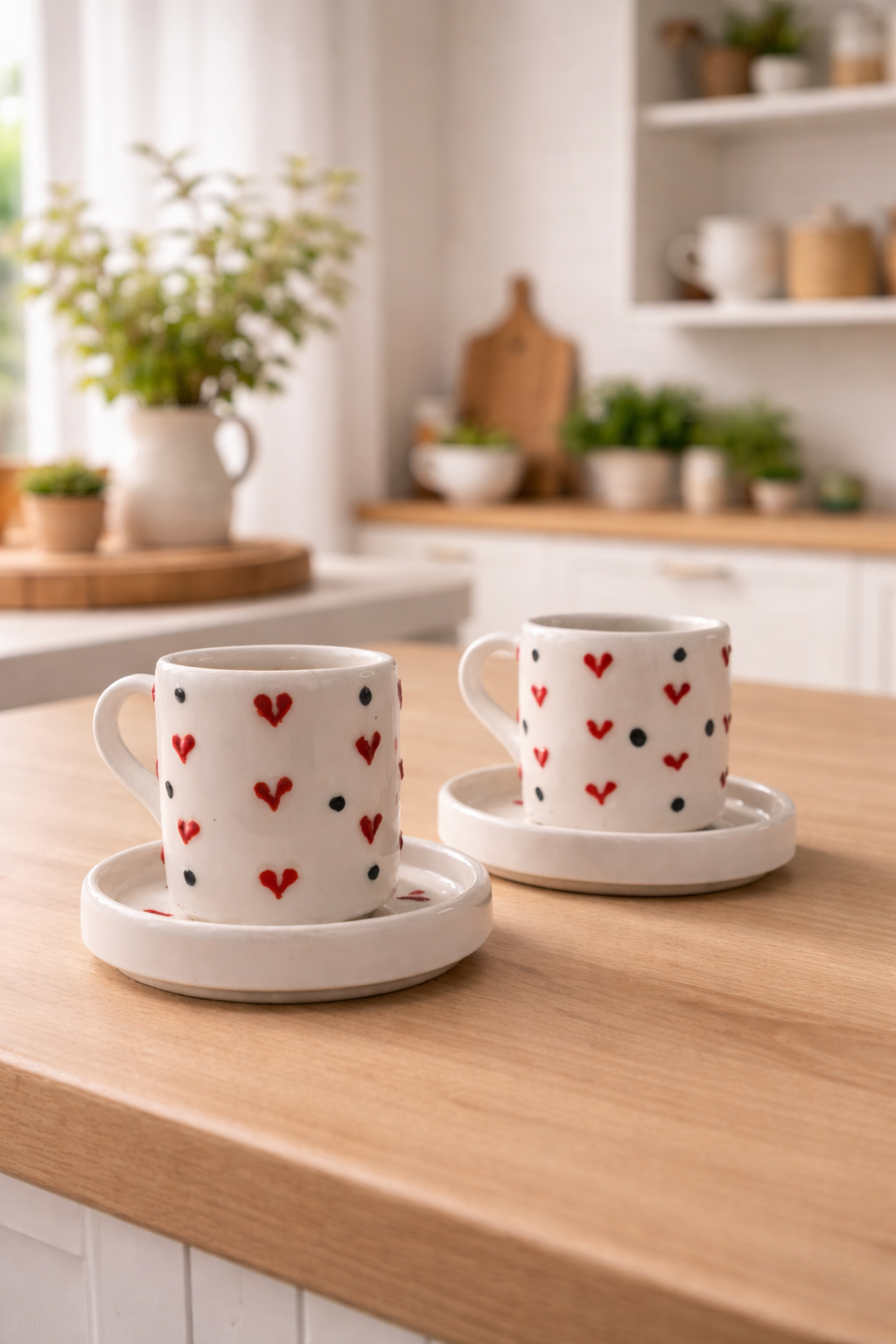 Romantik Kalp Desenli 2’li Seramik Türk Kahvesi Fincan Takımı Seti - Görsel 3