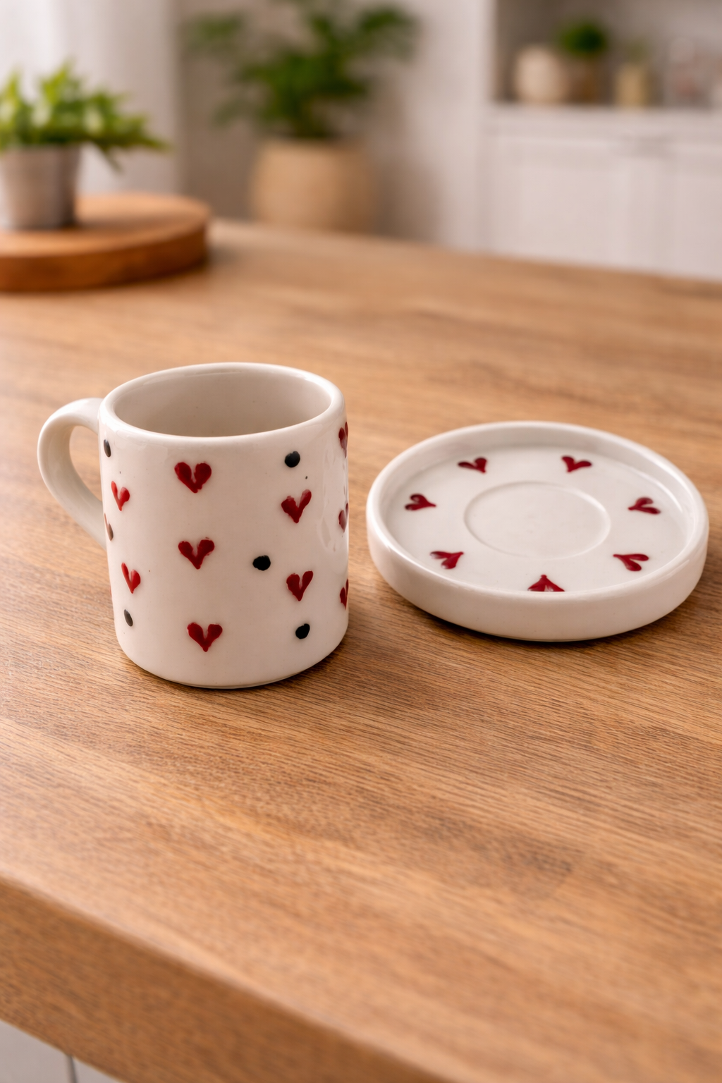 Romantik Kalp Desenli 2’li Seramik Türk Kahvesi Fincan Takımı Seti - Görsel 3