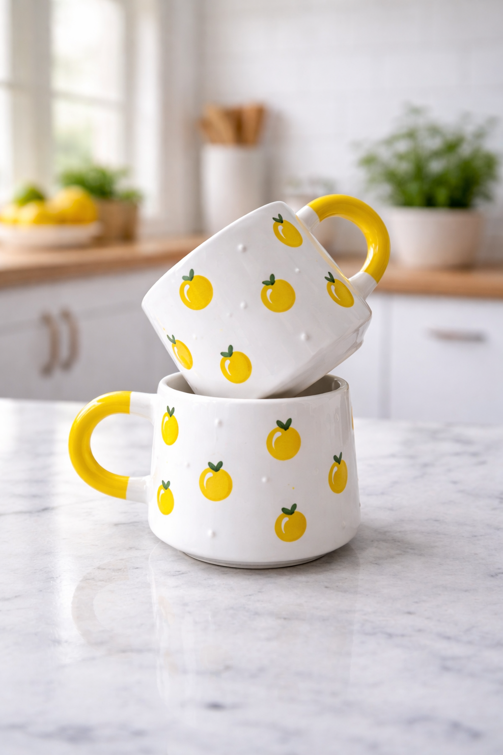 2’li Baby Limon Desenli Seramik Kahve & Çay Kupası – Hediyelik Set - Görsel 2