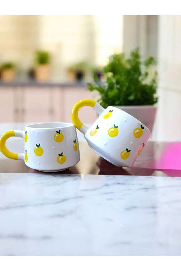 2’li Baby Limon Desenli Seramik Kahve & Çay Kupası – Hediyelik Set - Görsel 3