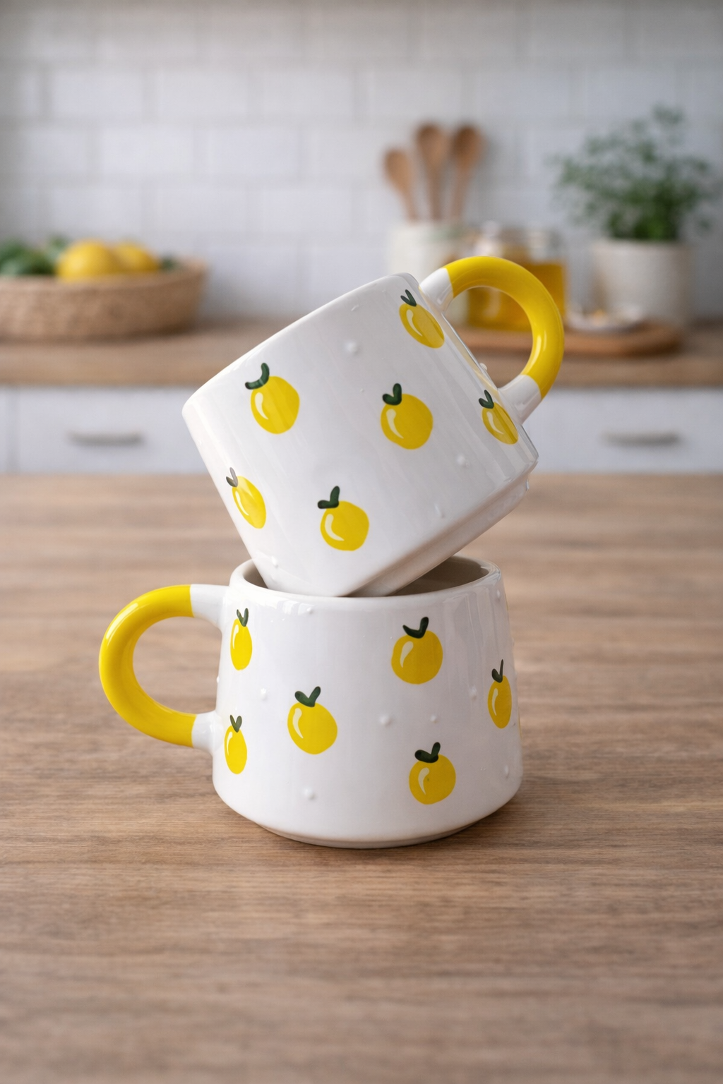 2’li Baby Limon Desenli Seramik Kahve & Çay Kupası – Hediyelik Set - Görsel 4